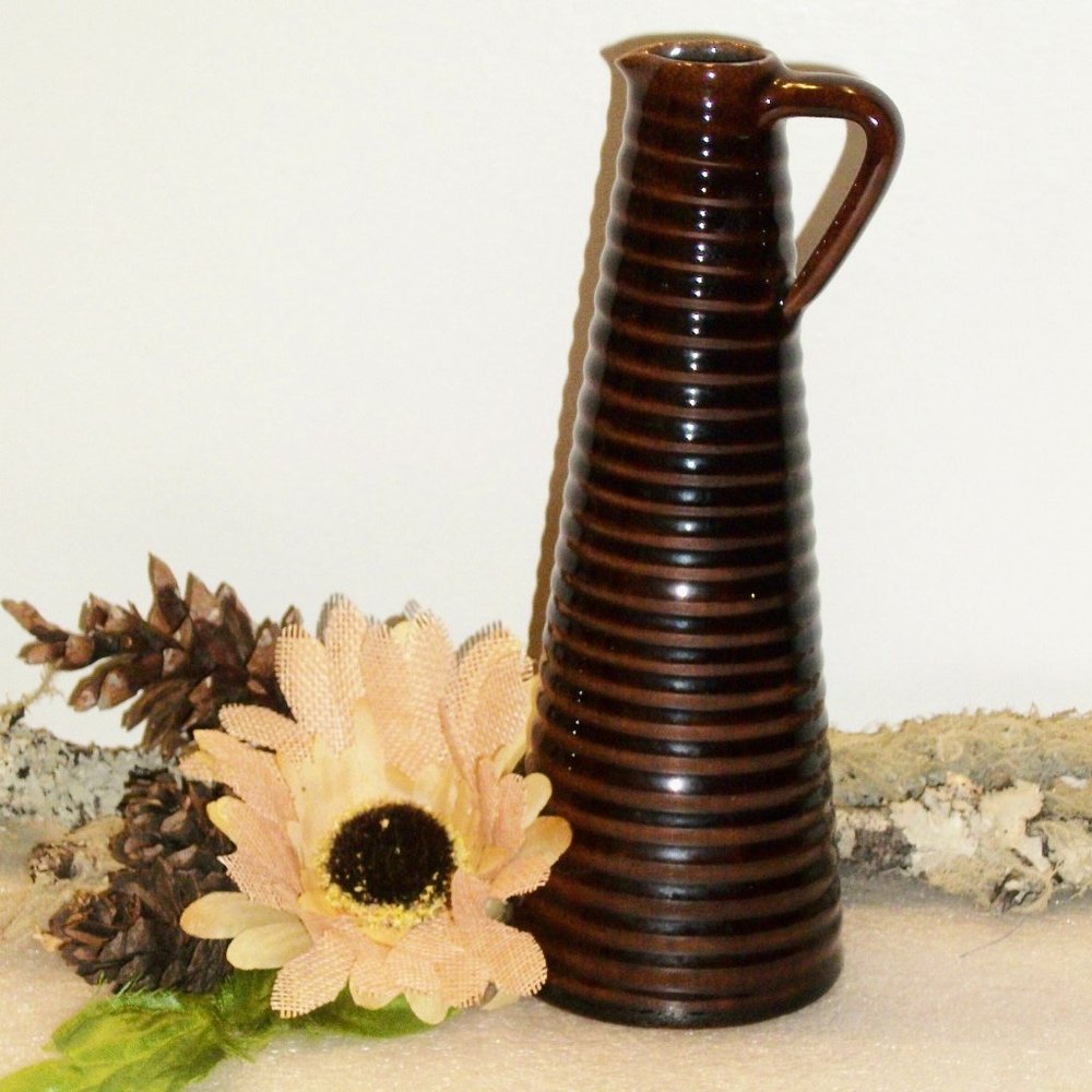 Handcrafted Pottery Pitcher / Vase Brown Glaze 8" Tall Marked ZUSPA Perfect Cond